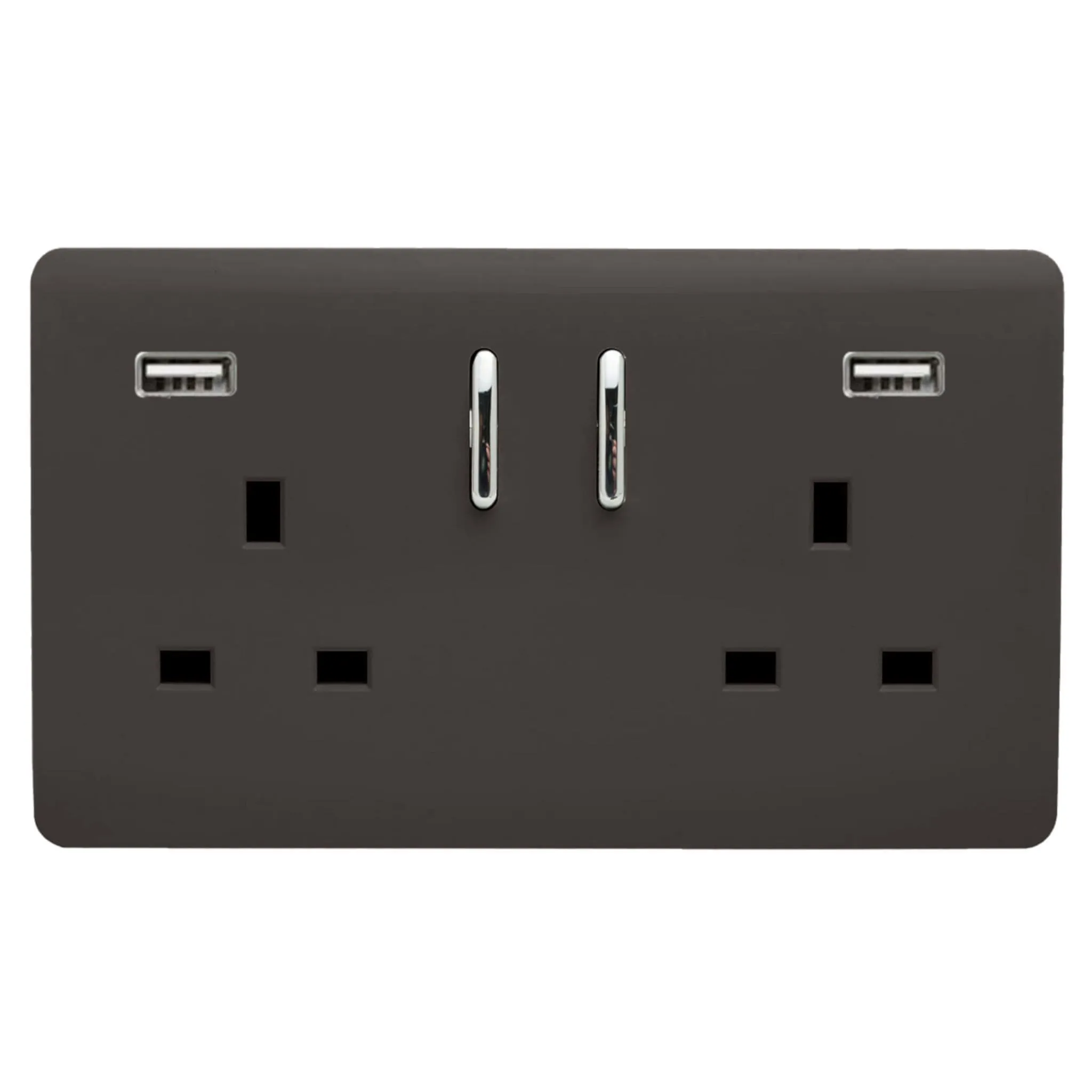 2 Gang 13Amp Short S/W Double Socket With 2x3.1Mah USB Dark Brown